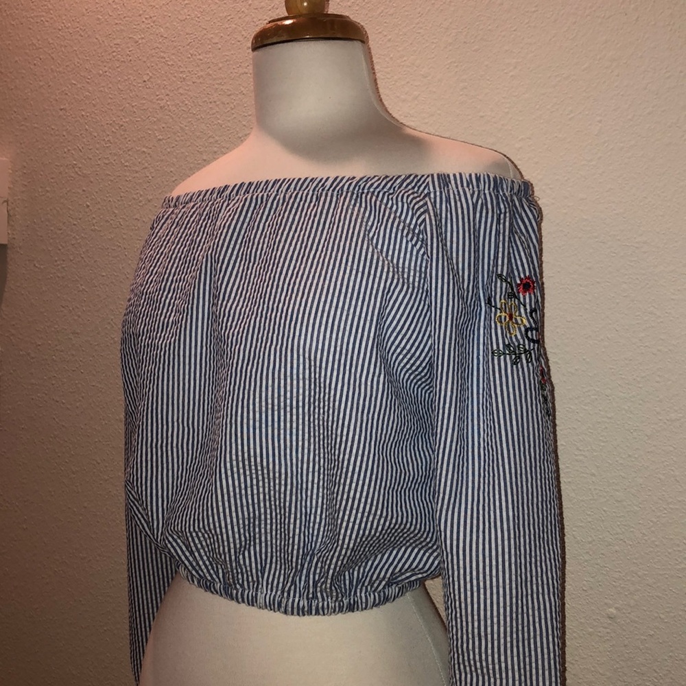 Striped floral off the shoulder top
